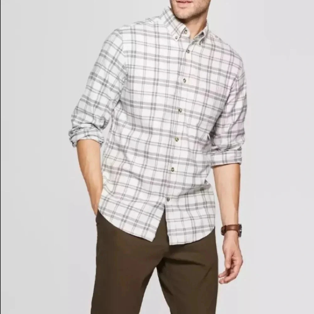 Men’s Goodfellow & Co Button Up Casual Plaid Shirt Grey Sz S NWT